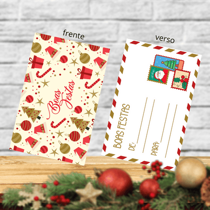 Cartão Agradecimento de Natal (F&V) - Card Postal Feliz Natal genialcarimbos