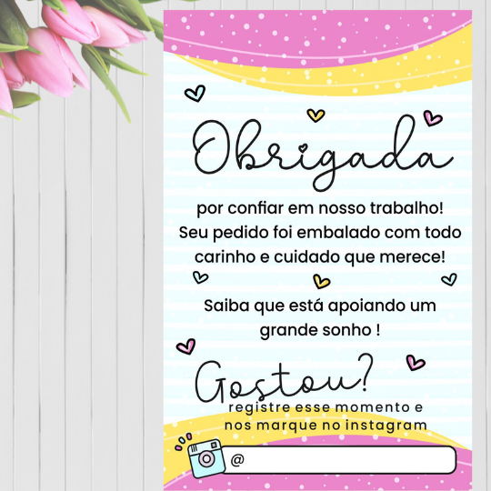 Cartão de Agradecimento Personalizado - Obrigada por confiar em nosso trabalho Genial Carimbos