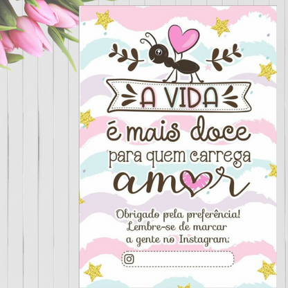 Cartão de Agradecimento Personalizado - A Vida é Mais Doces Genial Carimbos