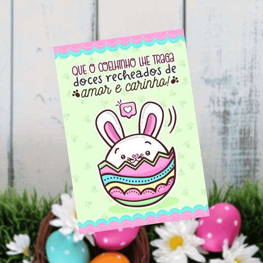 Cartão de Agradecimento - Que o coelho traga amor e carinho Genial Carimbos