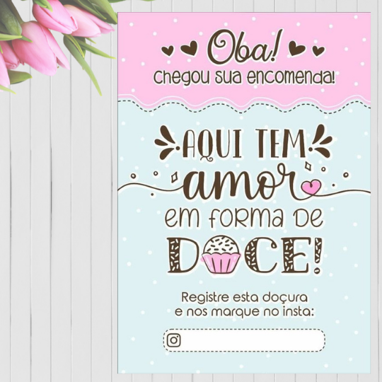 Cartão de Agradecimento Personalizado - Aqui Tem Amor Em Forma De Doce Genial Carimbos