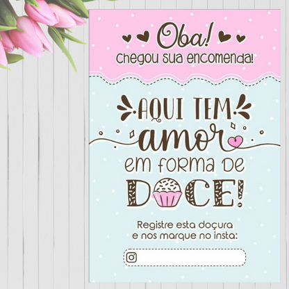 Cartão de Agradecimento Personalizado - Aqui Tem Amor Em Forma De Doce Genial Carimbos