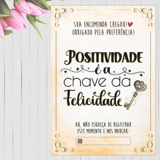 Cartão de Agradecimento Personalizado - Positividade é a chave da felicidade Genial Carimbos