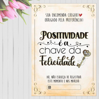 Cartão de Agradecimento Personalizado - Positividade é a chave da felicidade Genial Carimbos