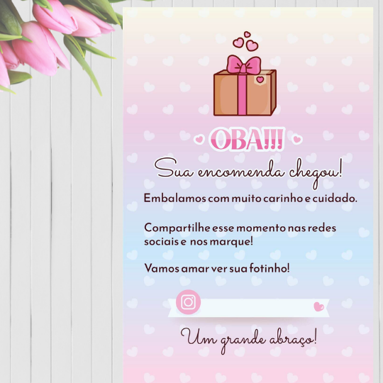 Cartão de Agradecimento Personalizado - Oba sua encomenda chegou Genial Carimbos