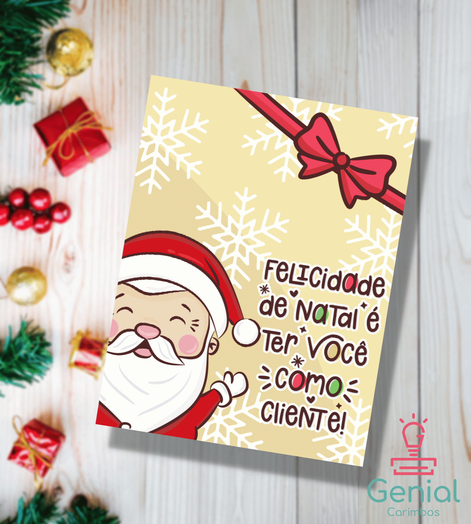 Cartão de Agradecimento - Felicidade de natal é ter você como cliente Genial Carimbos