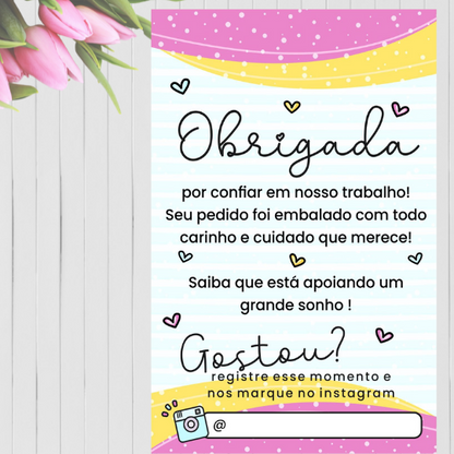 Cartão de Agradecimento Personalizado - Obrigada por confiar em nosso trabalho Genial Carimbos