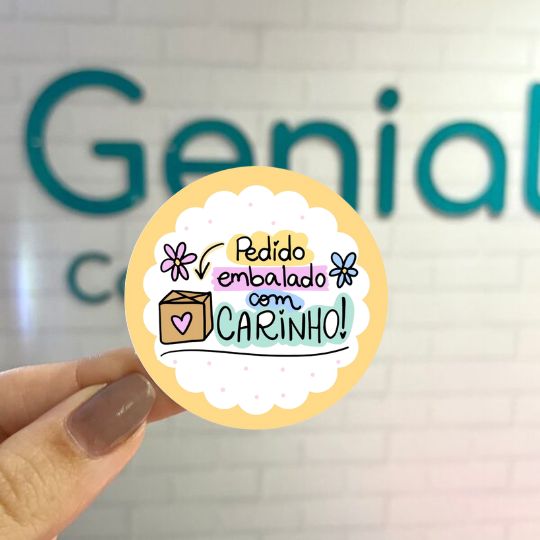 Adesivo pedido embalado com carinho Genial Carimbos